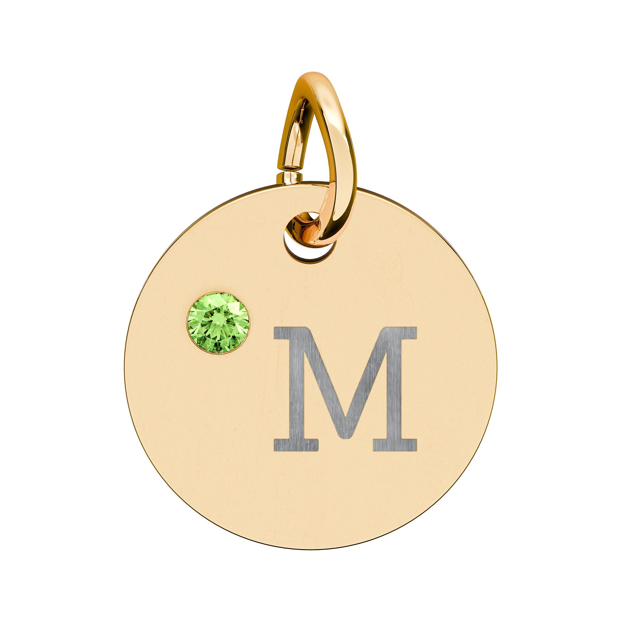 Engraved Birthstone Circle Charm — "M" Pendant