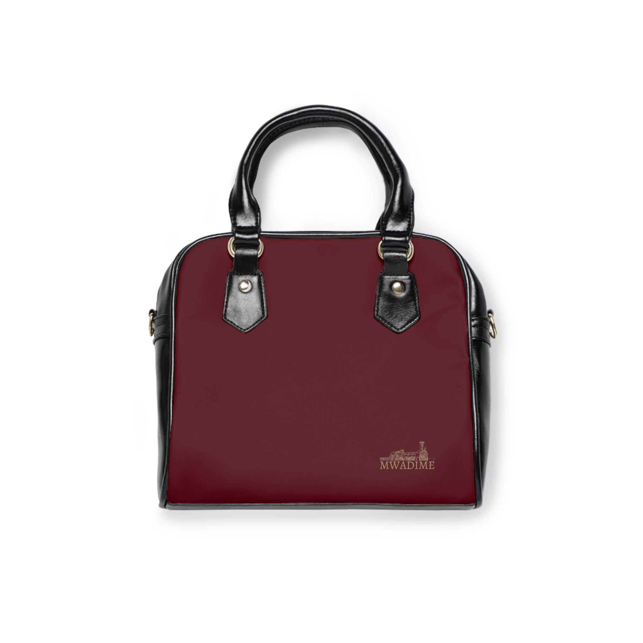 Black Cherry Maroon Leatherette Shoulder Handbag — Elegant Structured Purse for Women