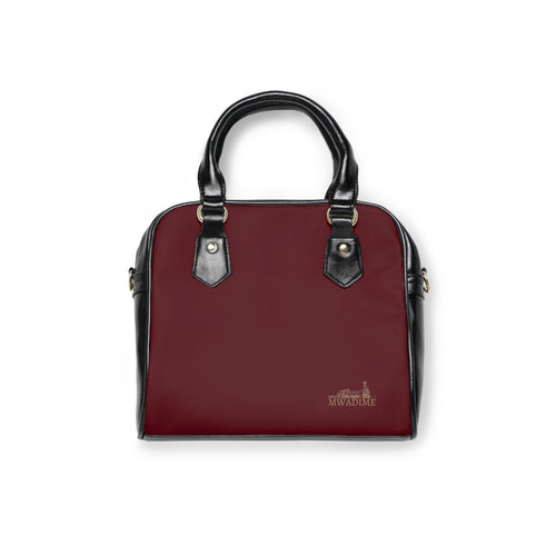 Black Cherry Maroon Leatherette Shoulder Handbag — Elegant Structured Purse for Women