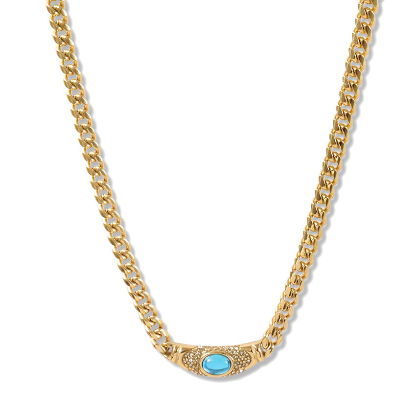 Fashion Stainless Steel Zircon Necklace with Gold Plating