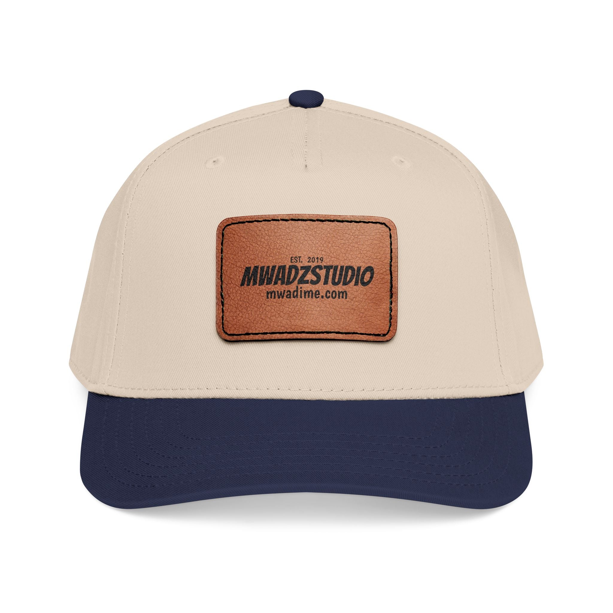 Leather Patch Baseball Cap — Mid Profile Trucker Hat with Rectangular Leather Logo