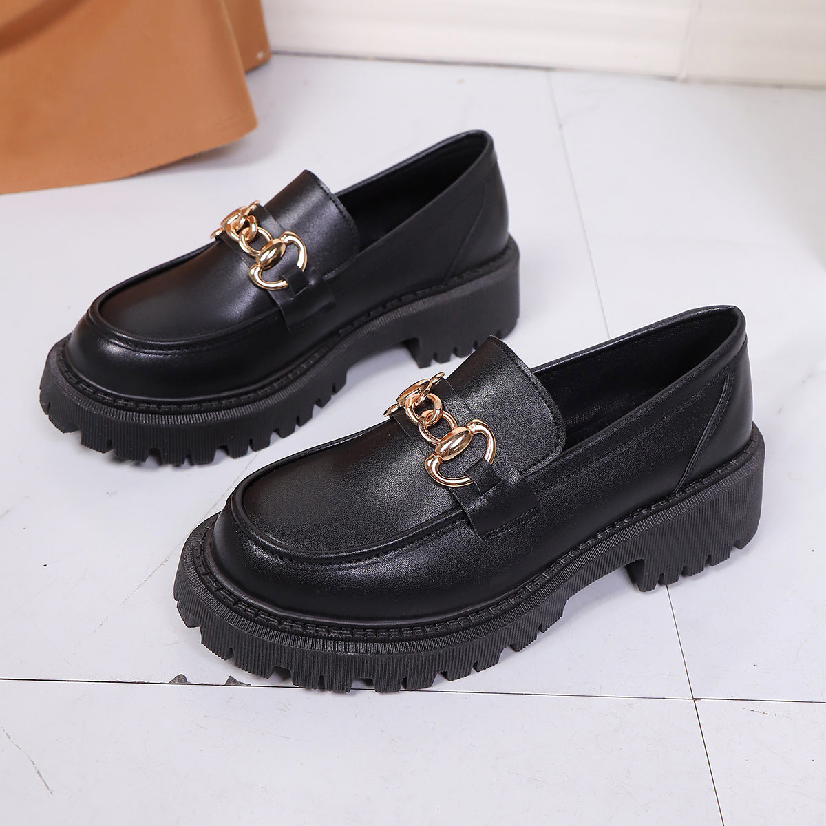 Leather Shoes Thick Sole Slip-On