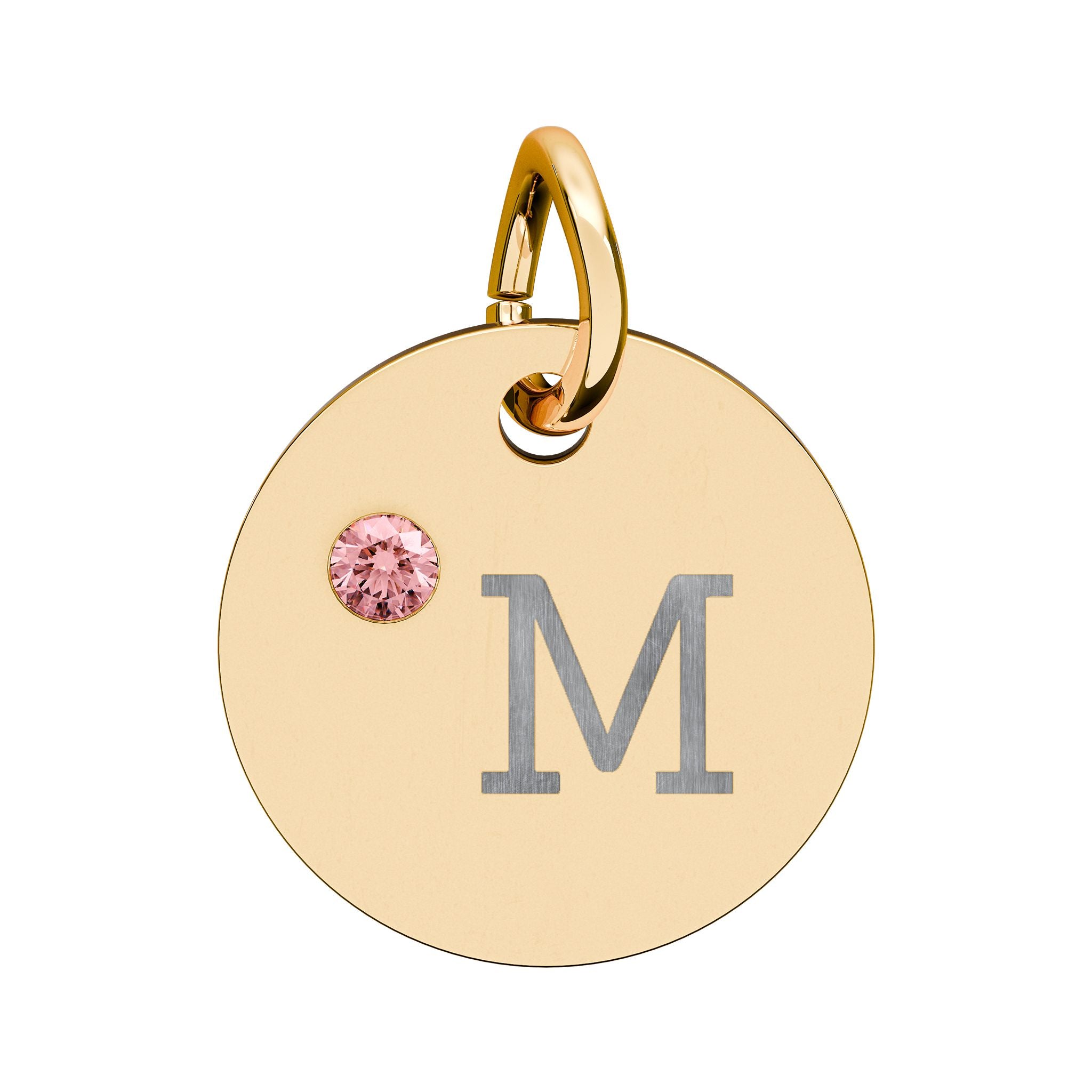 Engraved Birthstone Circle Charm — "M" Pendant