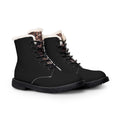 Women's Fur-Lined Leather Combat Boots — Cozy Winter Ankle Boots with Leopard Trim