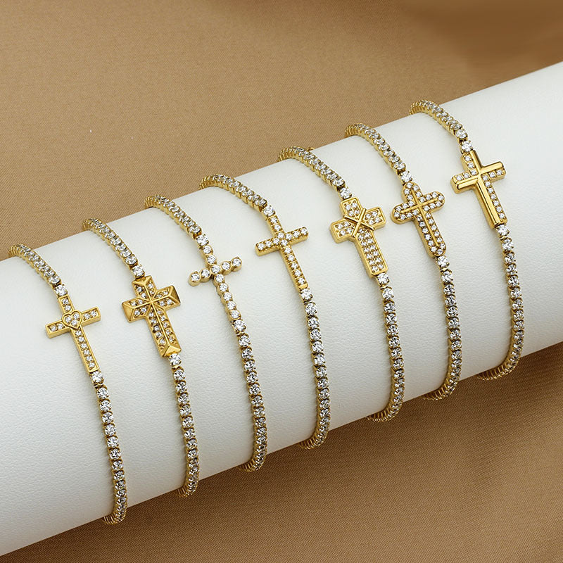 Diamond Encrusted Zircon Cross Bracelet