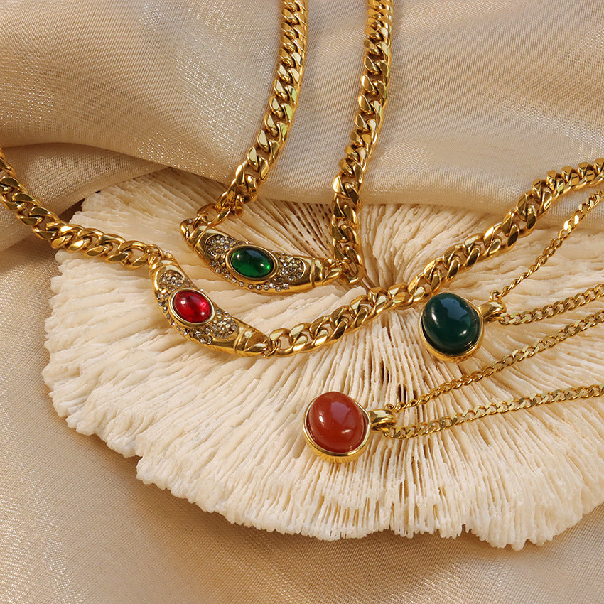 Fashion Stainless Steel Zircon Necklace with Gold Plating