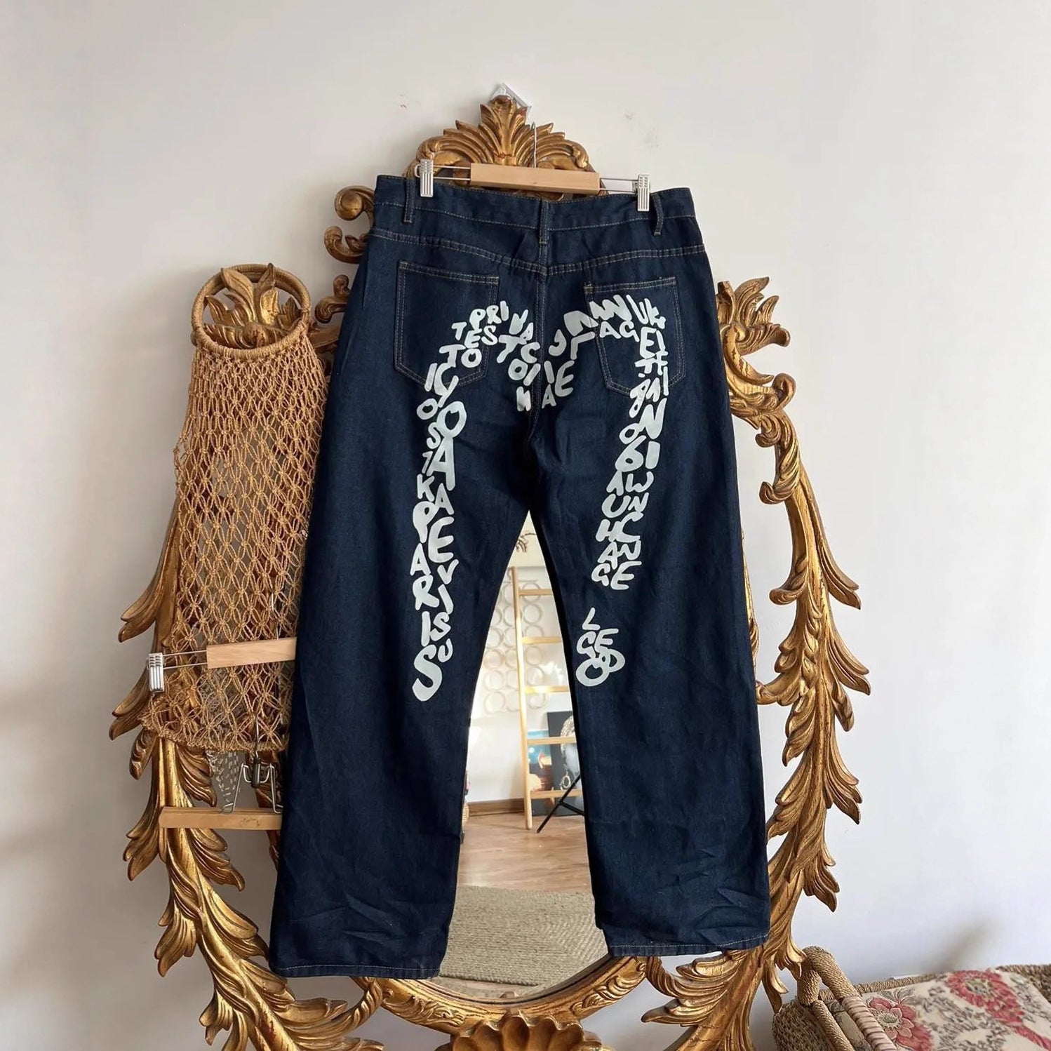 Letter Print Loose Straight-Leg Pants