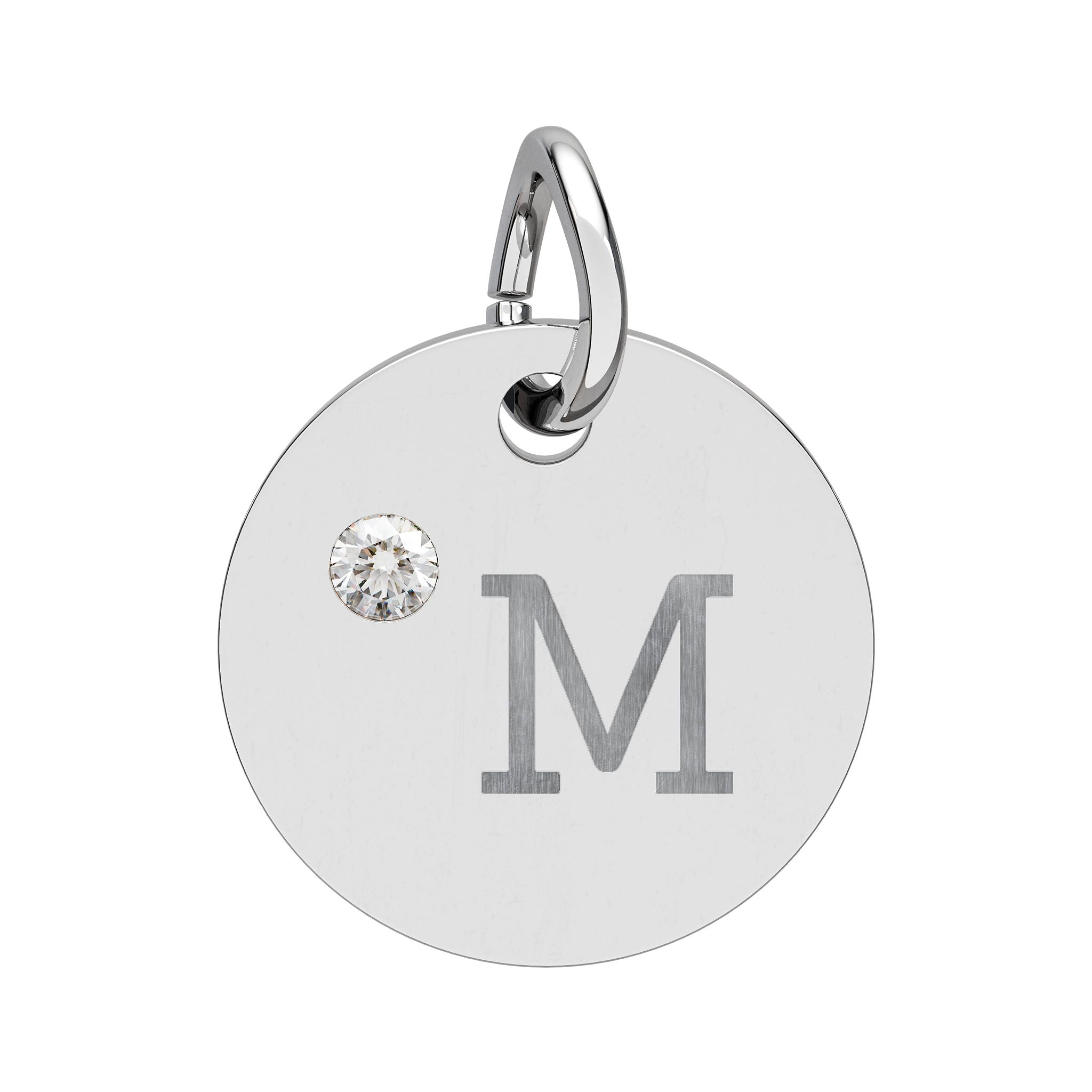 Engraved Birthstone Circle Charm — "M" Pendant