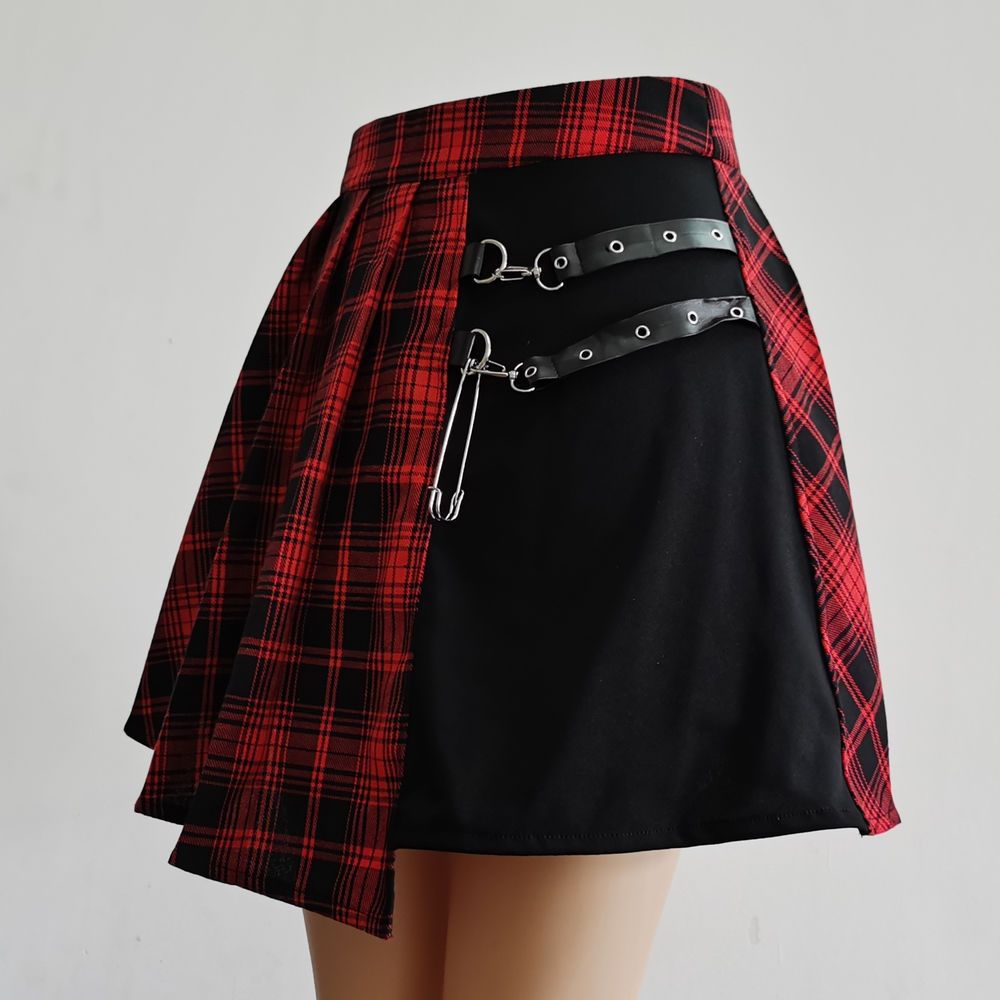 Gothic Black and White/Red Checkered Skirt