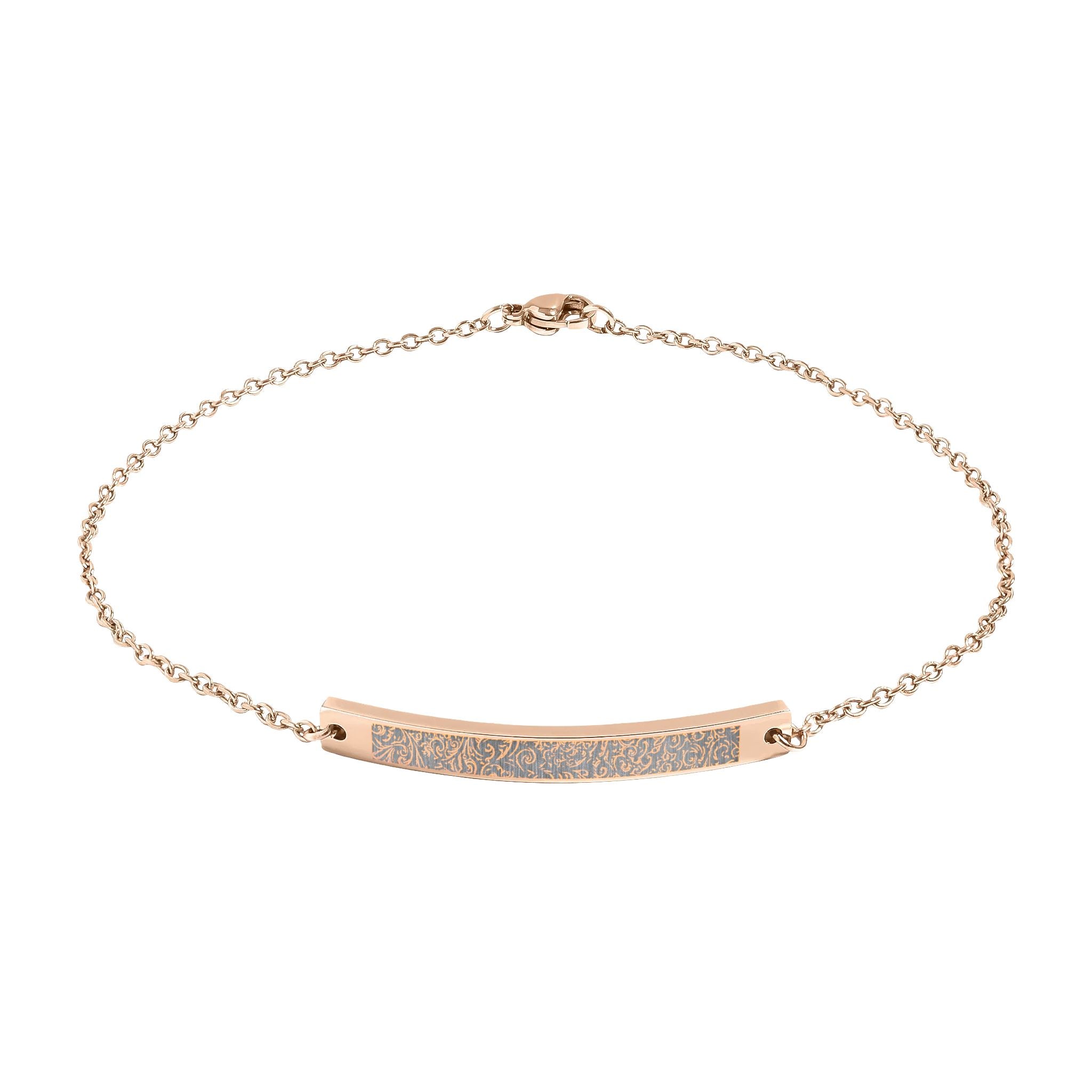 Vintage Floral Engraved Curved Bar Anklet —  Minimalist Gold or Rose Gold Anklet