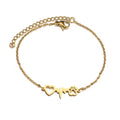 Stainless Steel Heart ECG Cat Paw Pendant Bracelet