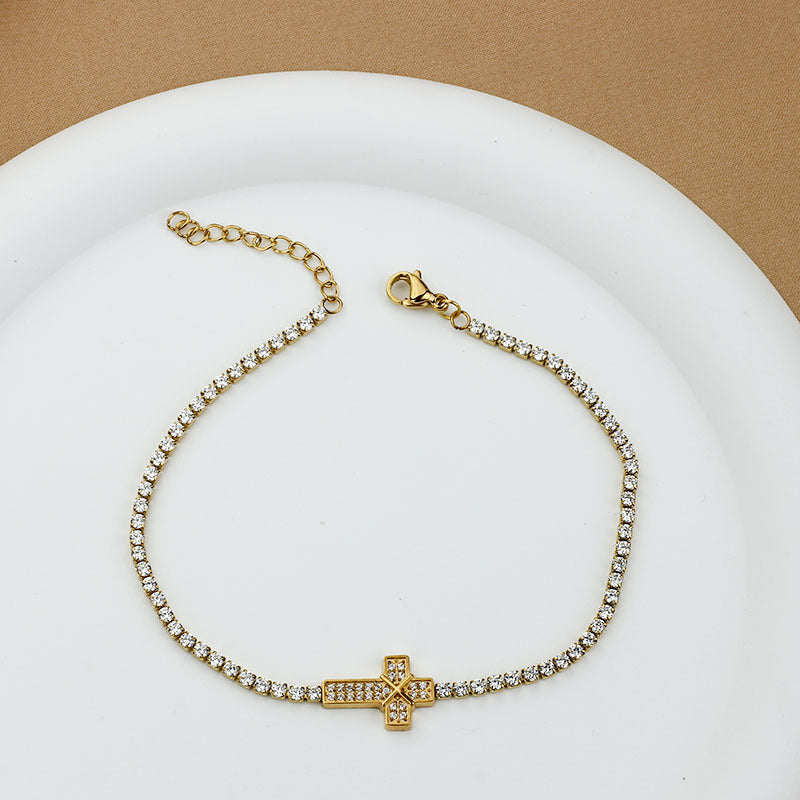 Diamond Encrusted Zircon Cross Bracelet