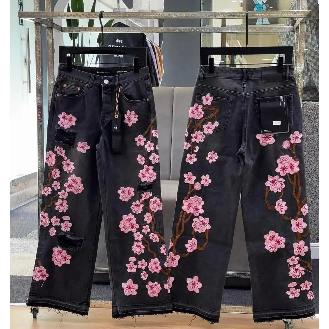 Straight Leg Embroidered Denim Pants