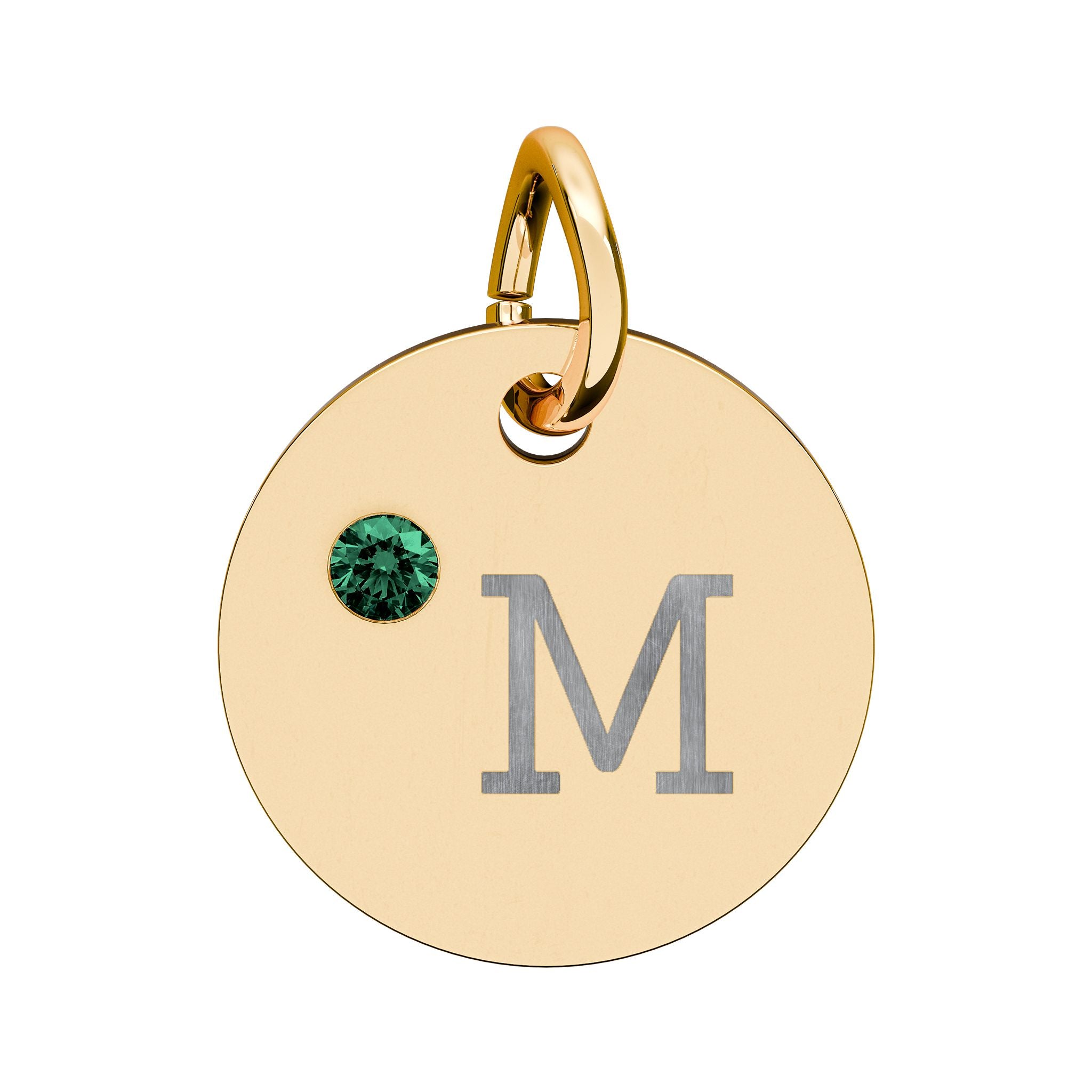 Engraved Birthstone Circle Charm — "M" Pendant