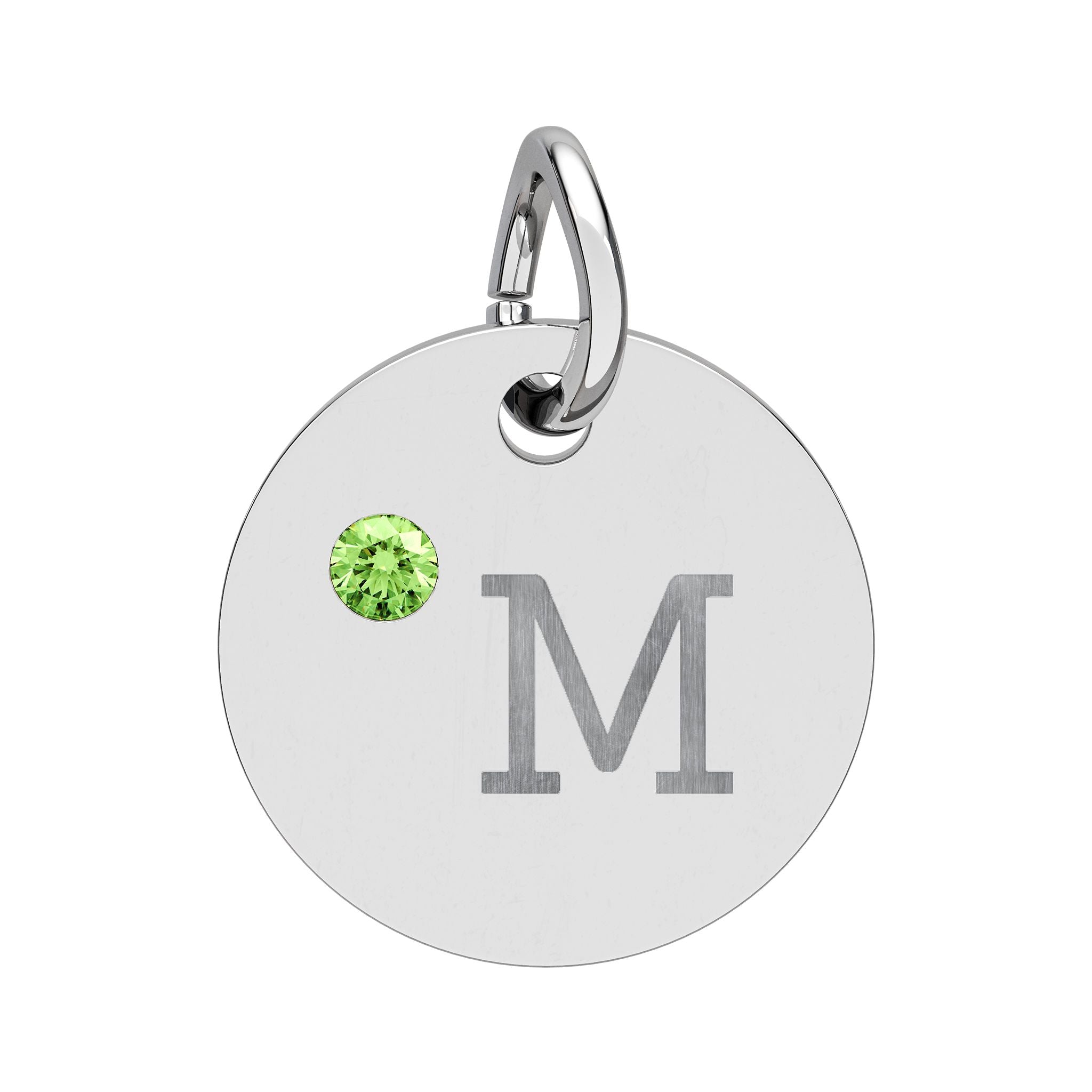 Engraved Birthstone Circle Charm — "M" Pendant