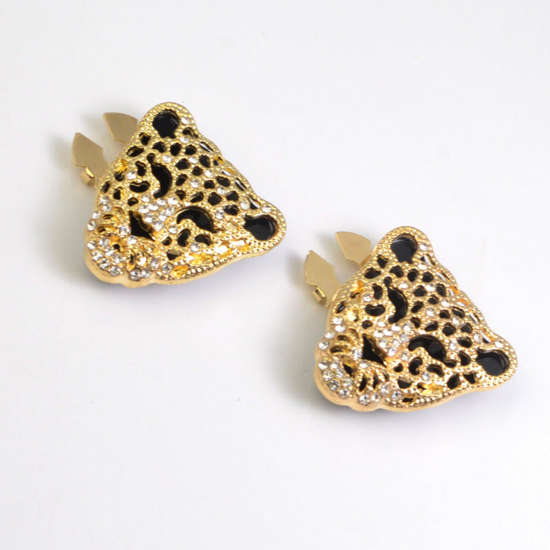 Leopard Head Rhinestone Button Covers for Shirt Cuff