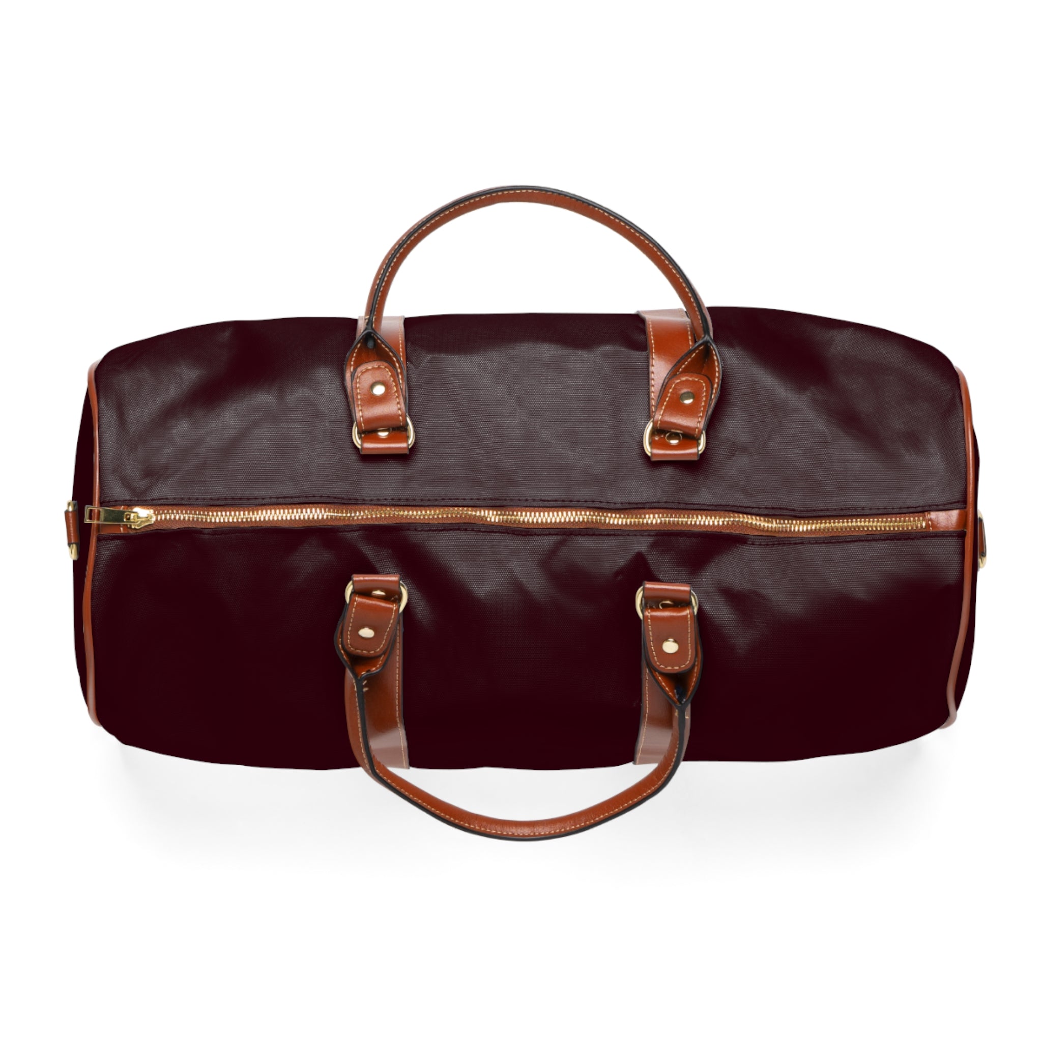 Burgundy Travel Duffel Bag – Waterproof Weekender with Leather Handles (Mwadime Logo)