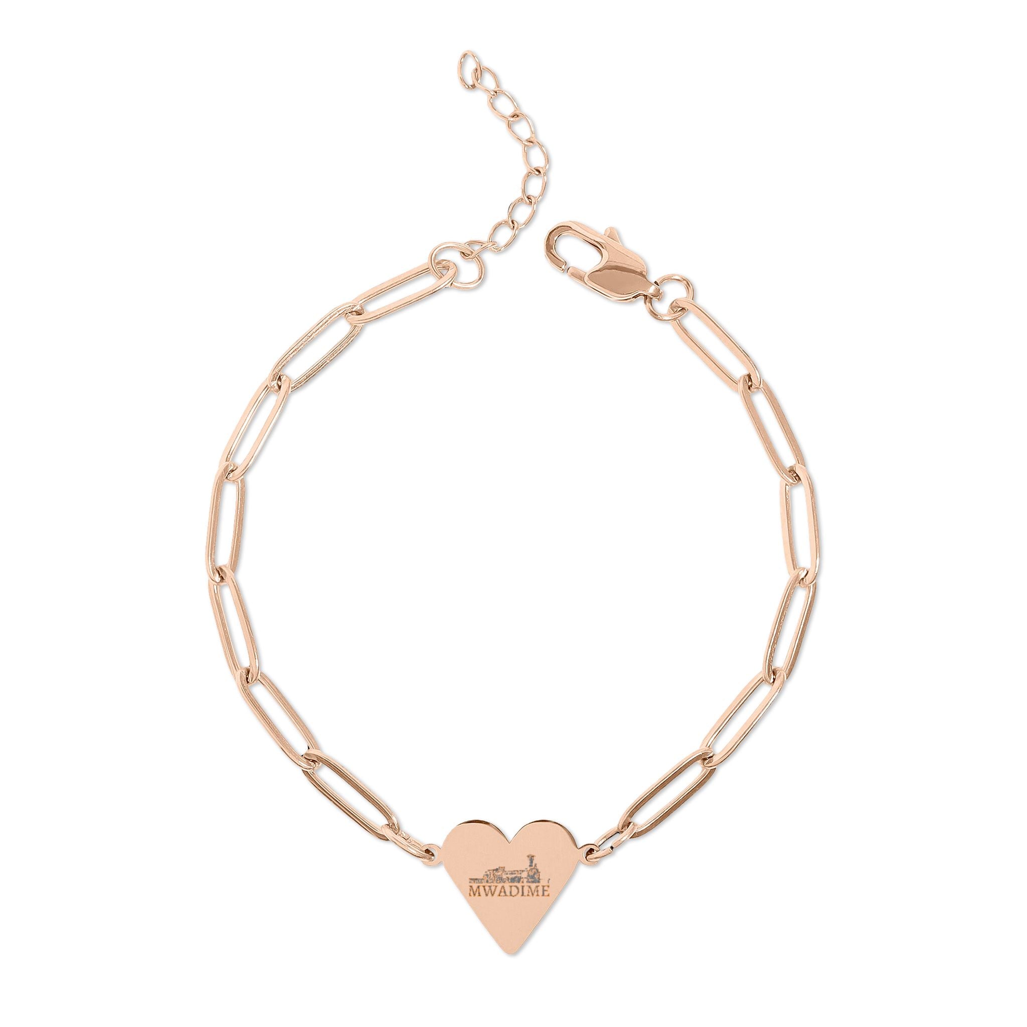 Engravable Paperclip Heart Bracelet – Personalized Rose Gold/Gold Chain Gift