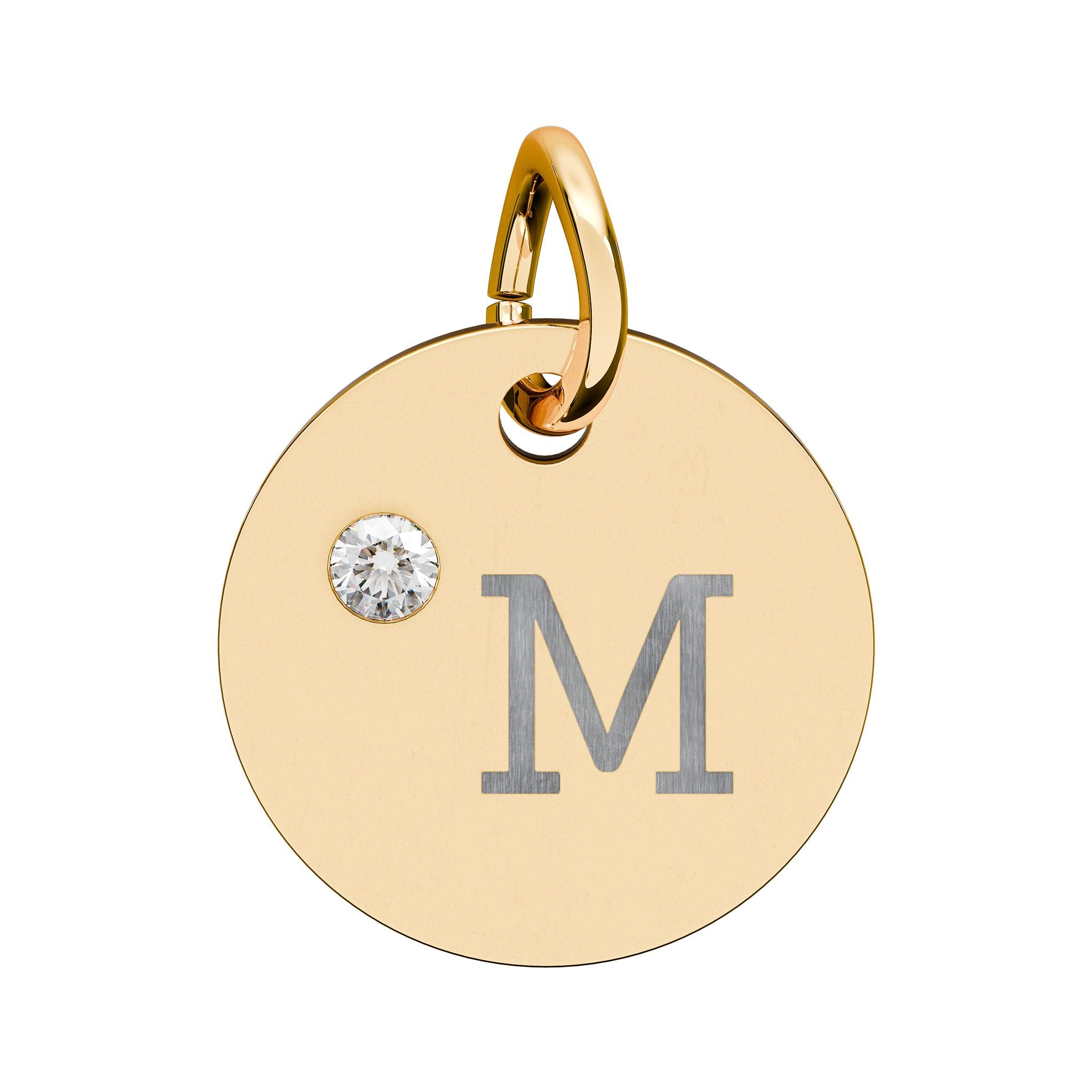 Engraved Birthstone Circle Charm — "M" Pendant