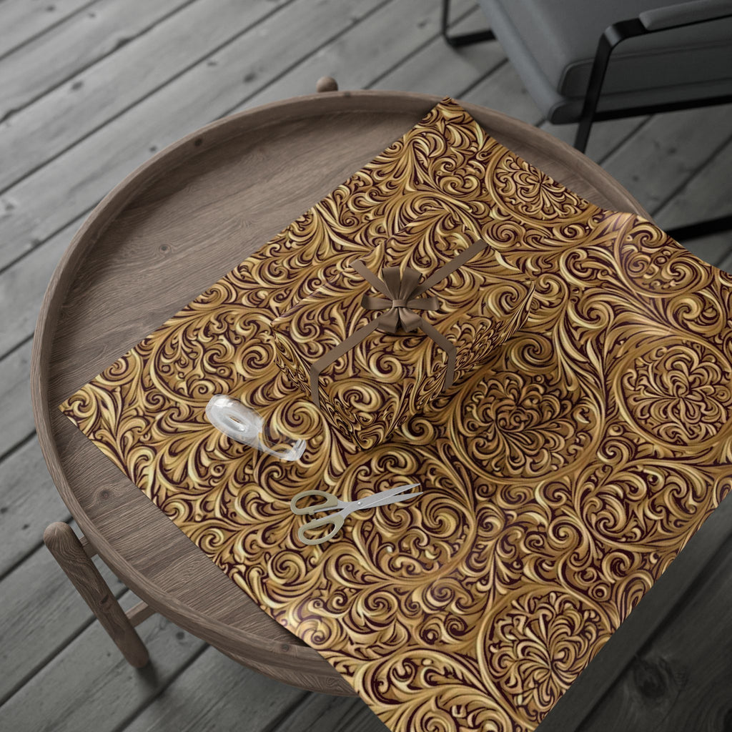 Gold Baroque Wrapping Paper – Elegant Vintage Scroll Gift Wrap