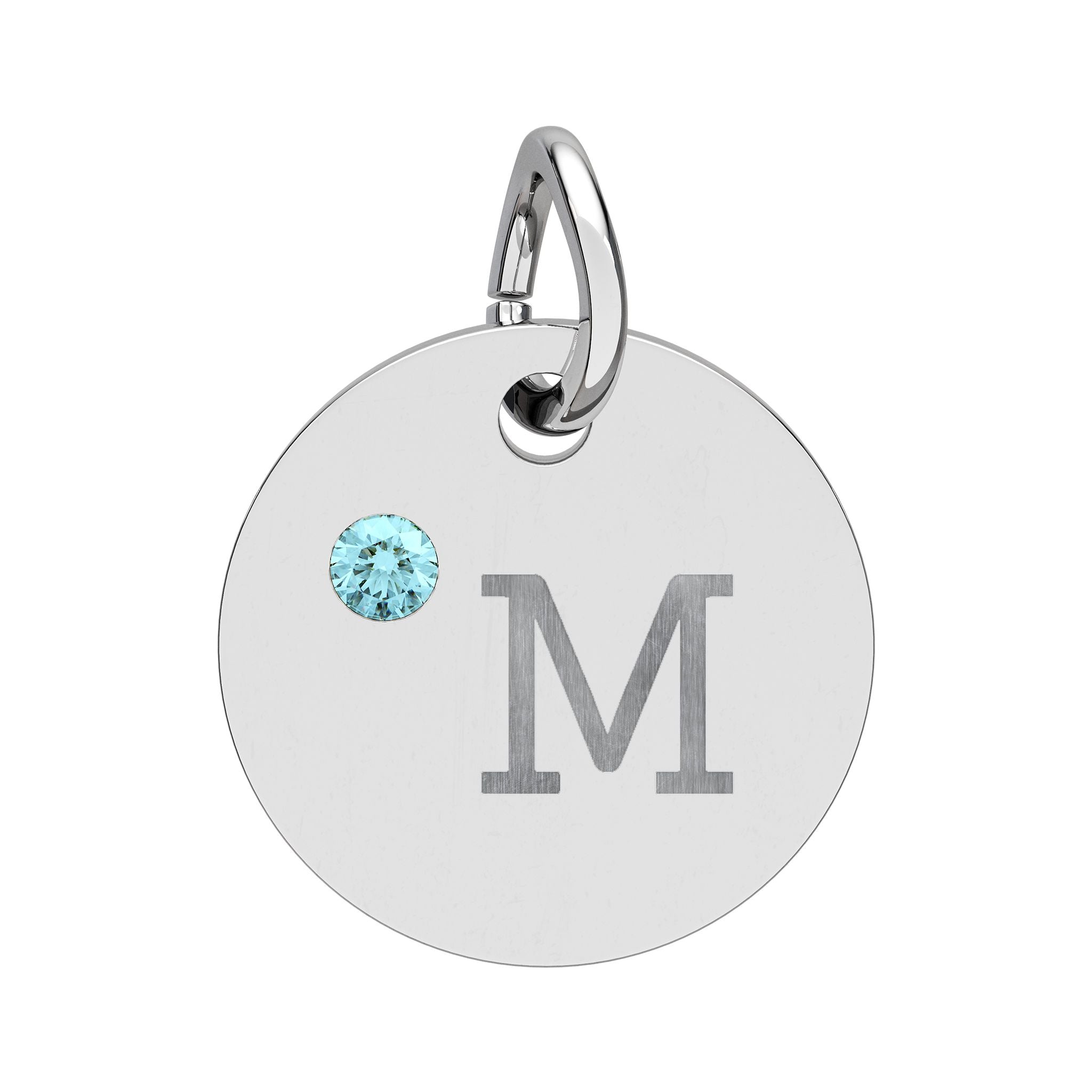 Engraved Birthstone Circle Charm — "M" Pendant