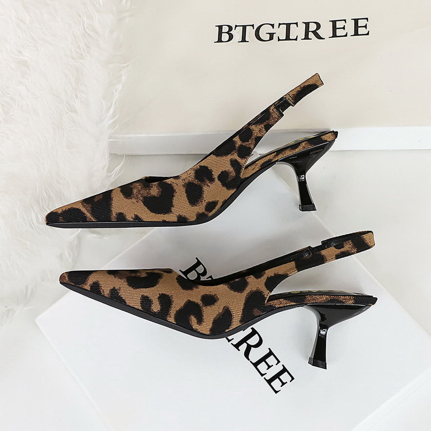 Leopard print low-heeled women's shoes