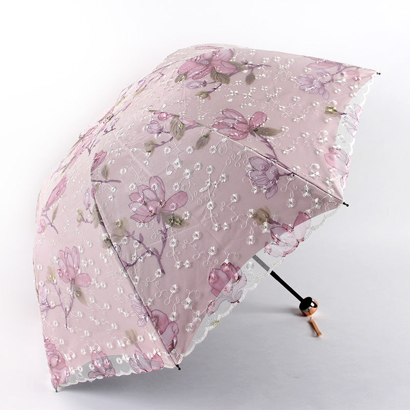 Aurora Three-fold Lace Embroidered Umbrella
