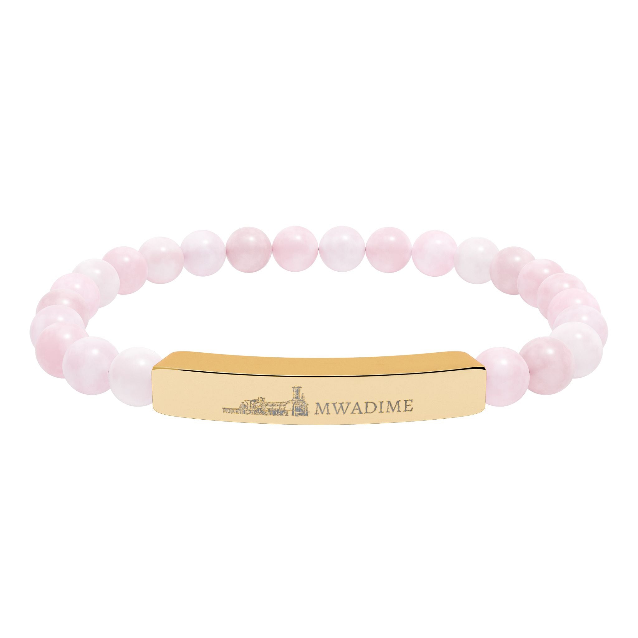 Engraved Natural Stone Bead Bar Bracelet — Personalized Stretch Bracelet