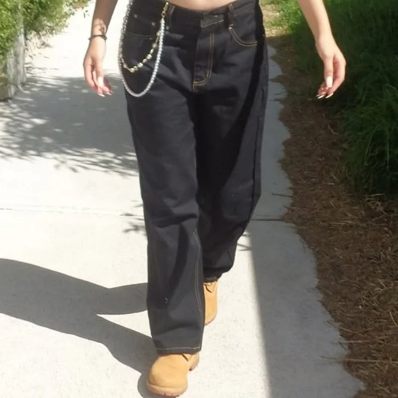 Letter Print Loose Straight-Leg Pants