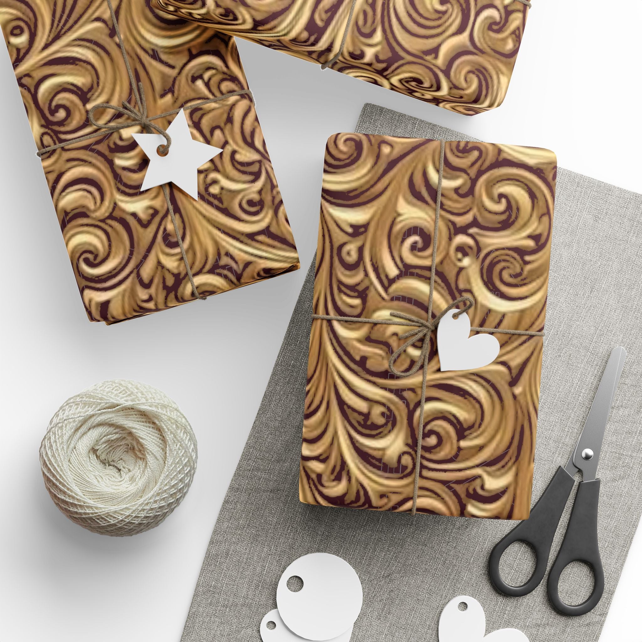 Gold Baroque Wrapping Paper – Elegant Vintage Scroll Gift Wrap