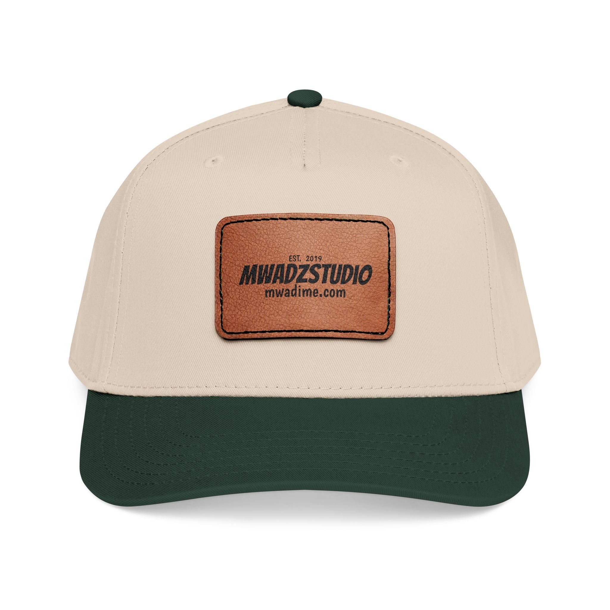 Leather Patch Baseball Cap — Mid Profile Trucker Hat with Rectangular Leather Logo