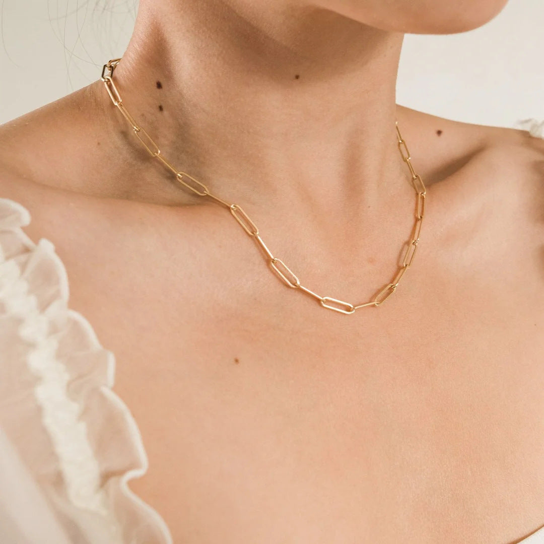 Stainless Steel Gold Plated Paperclip Necklace