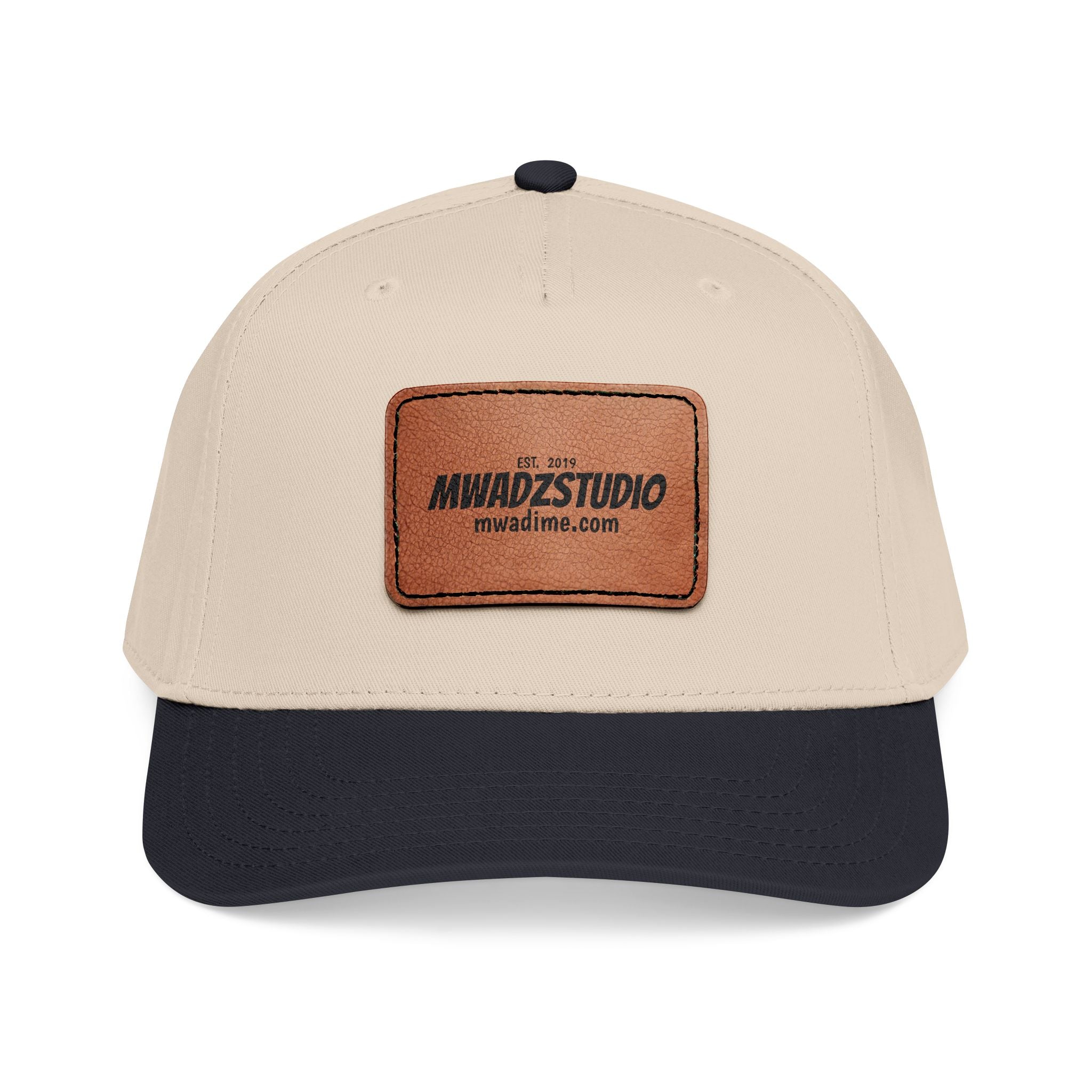 Leather Patch Baseball Cap — Mid Profile Trucker Hat with Rectangular Leather Logo