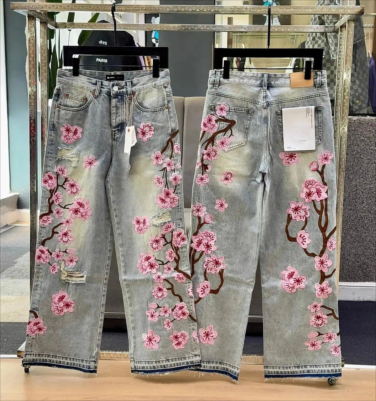 Straight Leg Embroidered Denim Pants