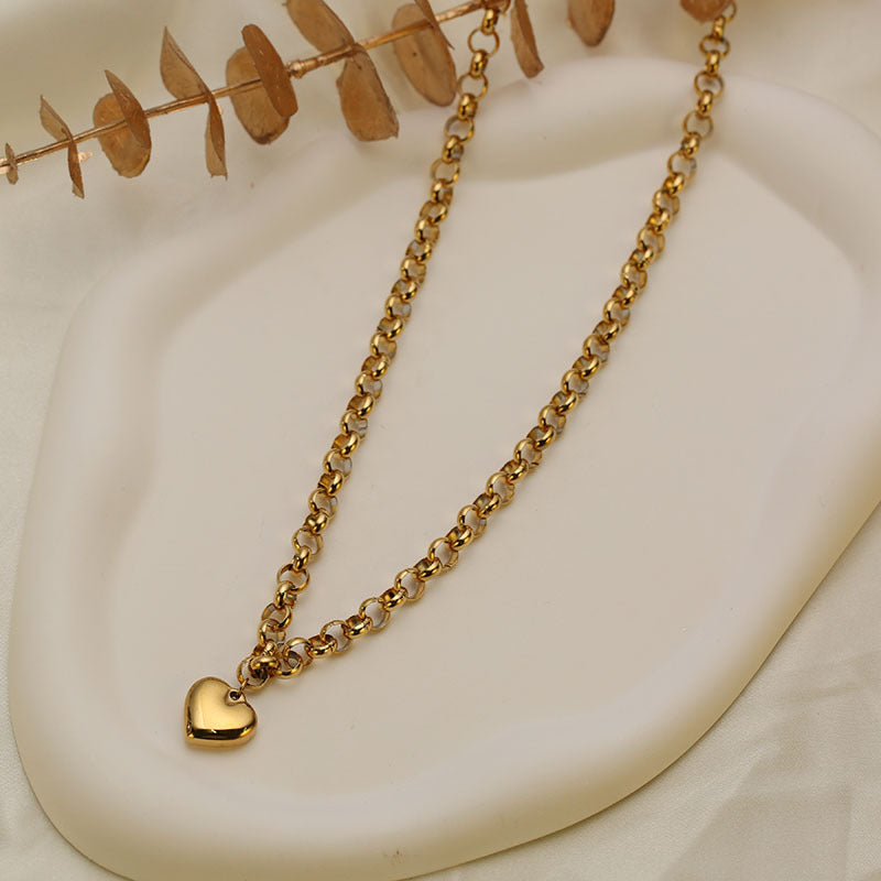 Gold Heart Pendant Stainless Steel Necklace