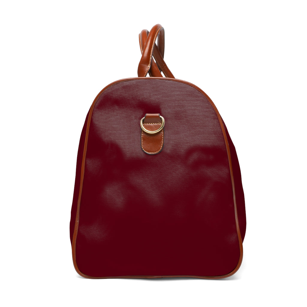 Waterproof Travel Bag — Burgundy Weekender Duffle with Leather Trim