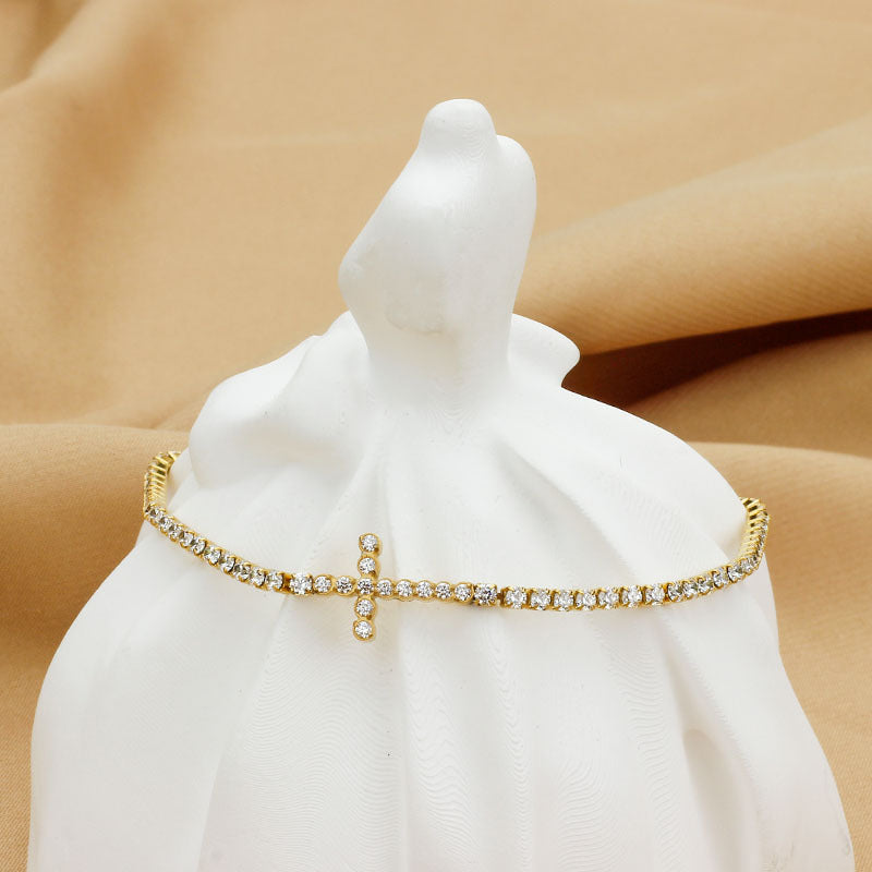 Diamond Encrusted Zircon Cross Bracelet