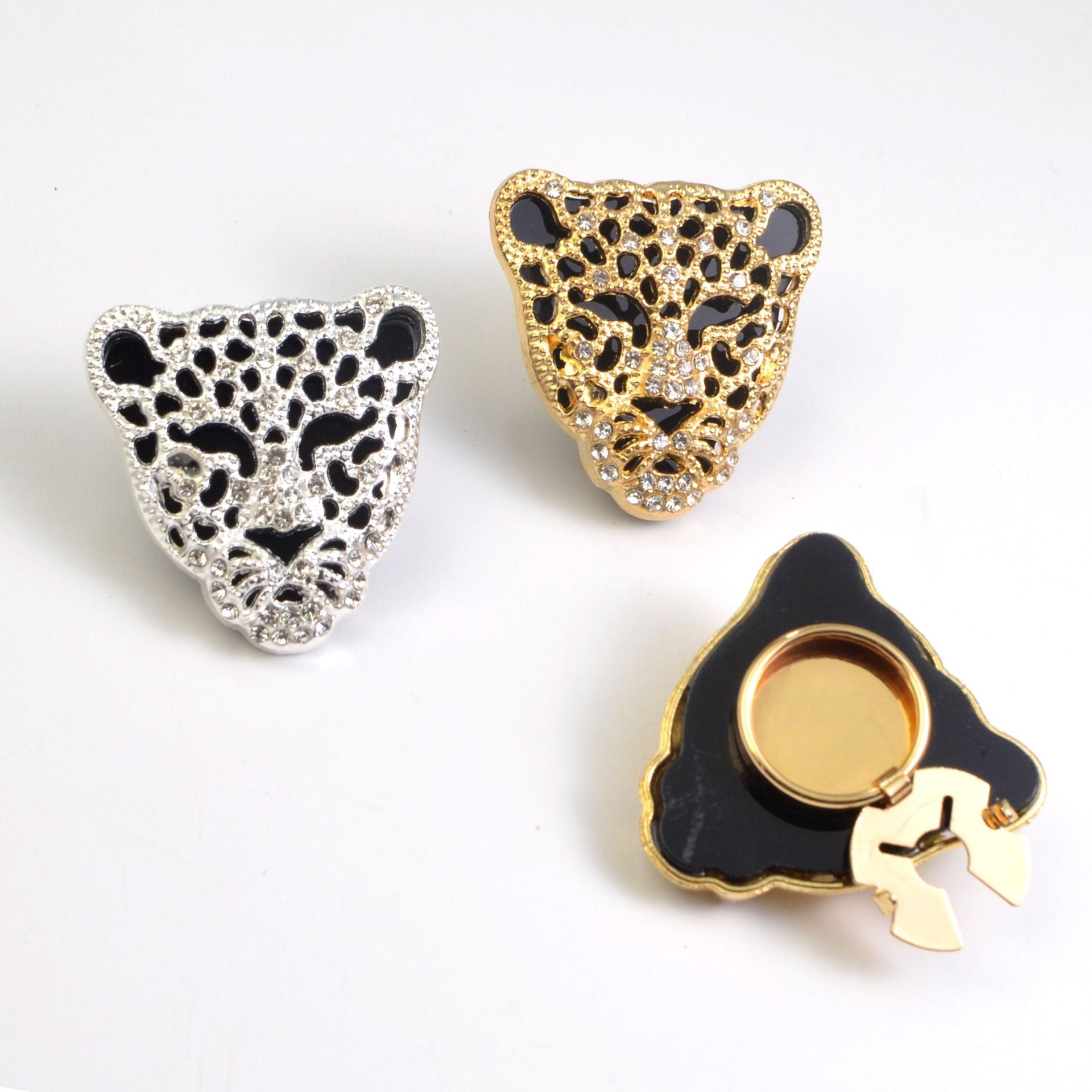 Leopard Head Rhinestone Button Covers for Shirt Cuff