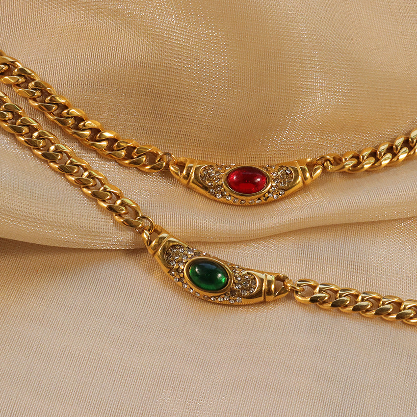 Fashion Stainless Steel Zircon Necklace with Gold Plating