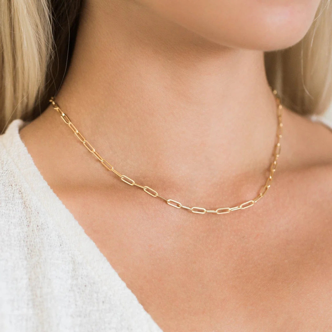 Stainless Steel Gold Plated Paperclip Necklace