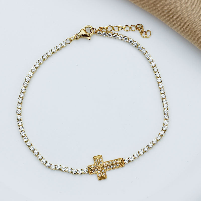 Diamond Encrusted Zircon Cross Bracelet