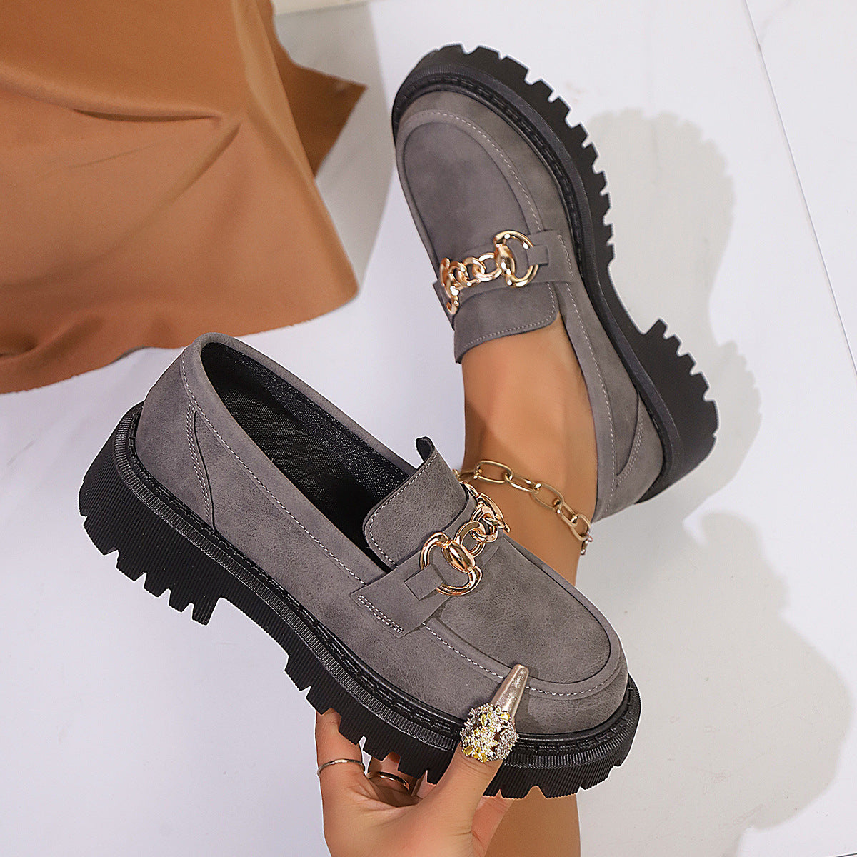 Leather Shoes Thick Sole Slip-On