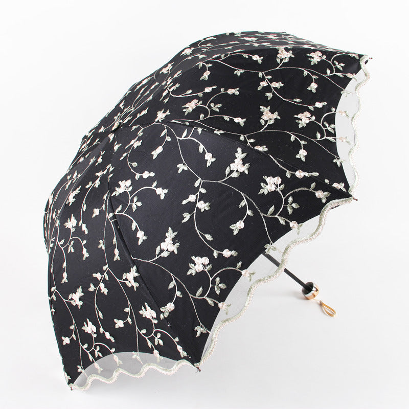 Aurora Three-fold Lace Embroidered Umbrella