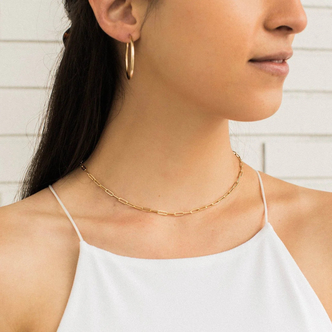 Stainless Steel Gold Plated Paperclip Necklace