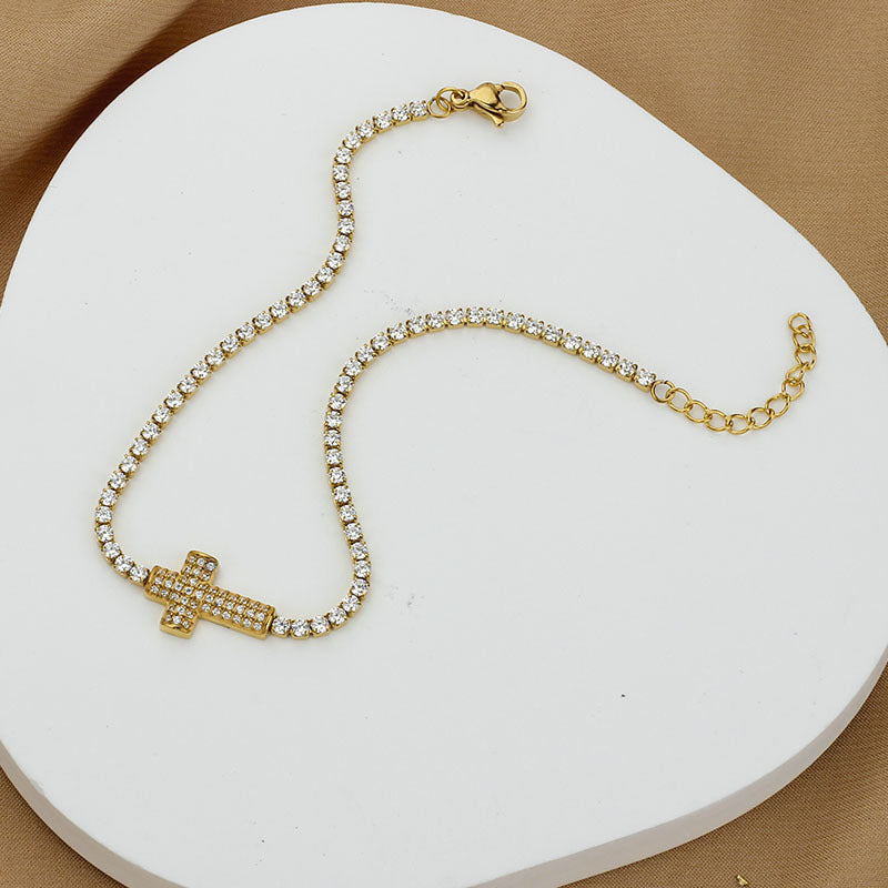 Diamond Encrusted Zircon Cross Bracelet