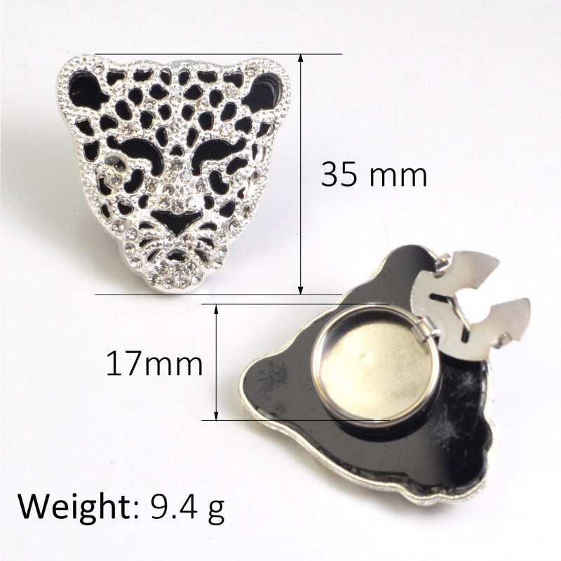 Leopard Head Rhinestone Button Covers for Shirt Cuff