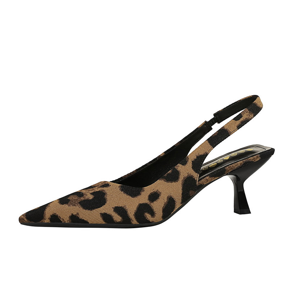 Leopard print low-heeled women's shoes
