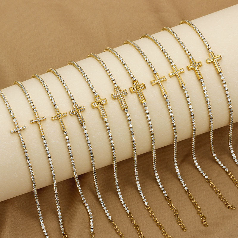 Diamond Encrusted Zircon Cross Bracelet