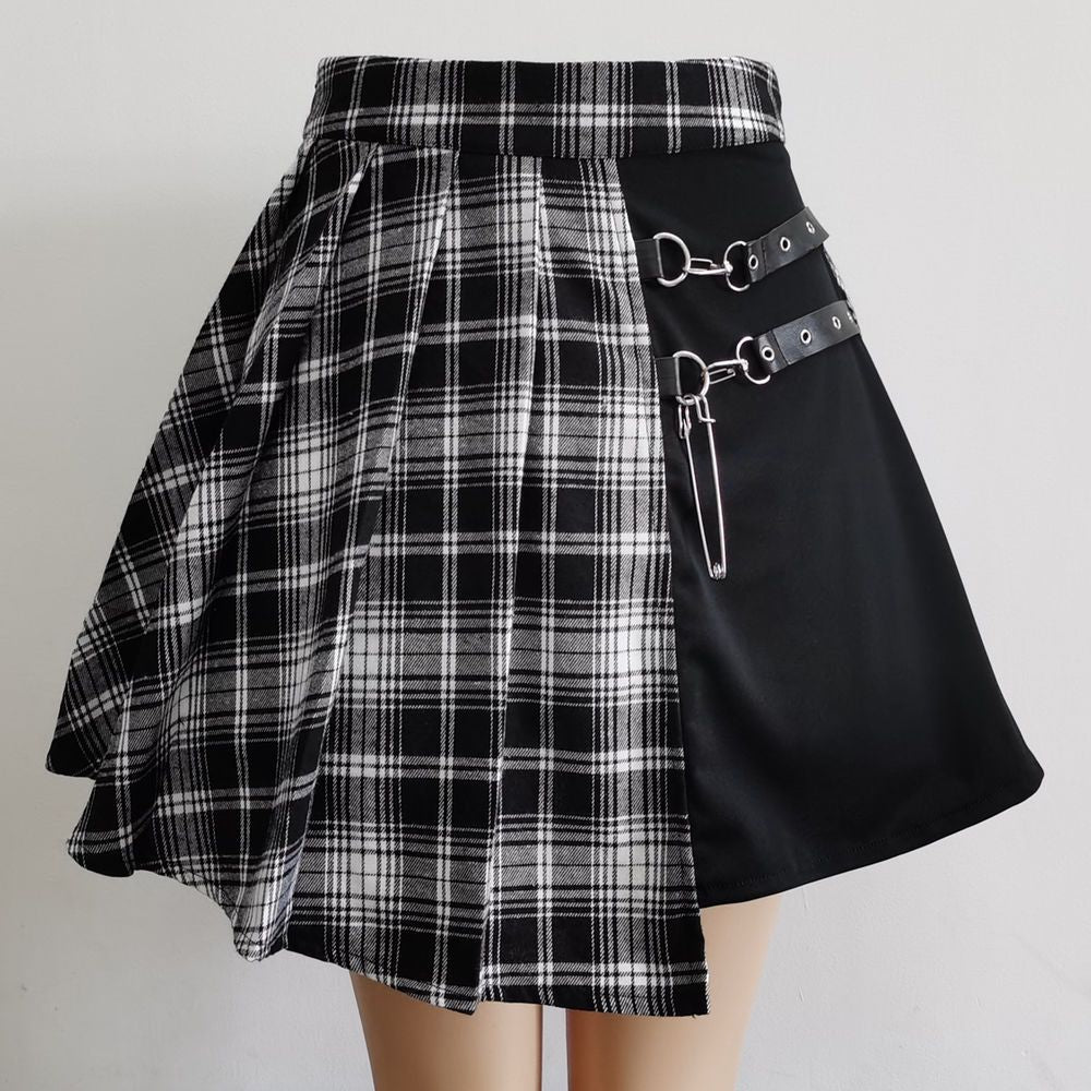 Gothic Black and White/Red Checkered Skirt