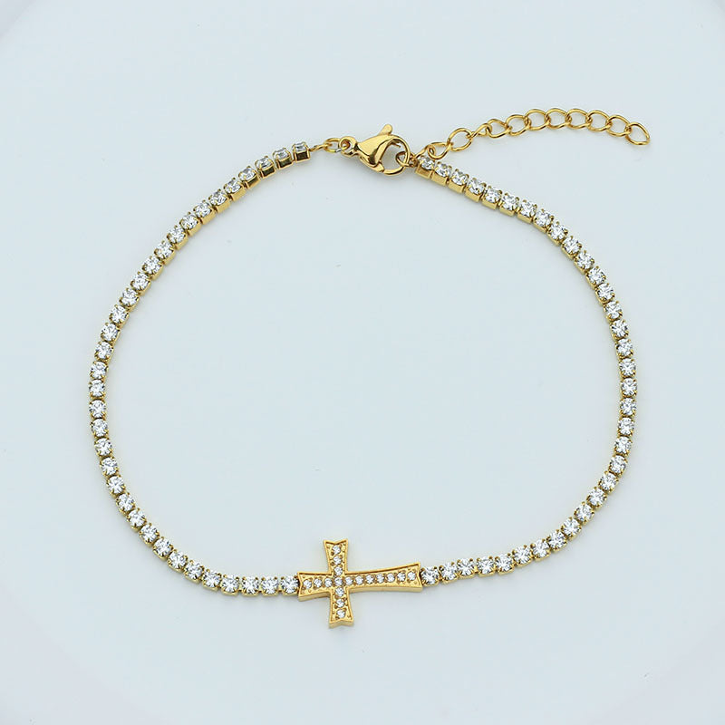 Diamond Encrusted Zircon Cross Bracelet
